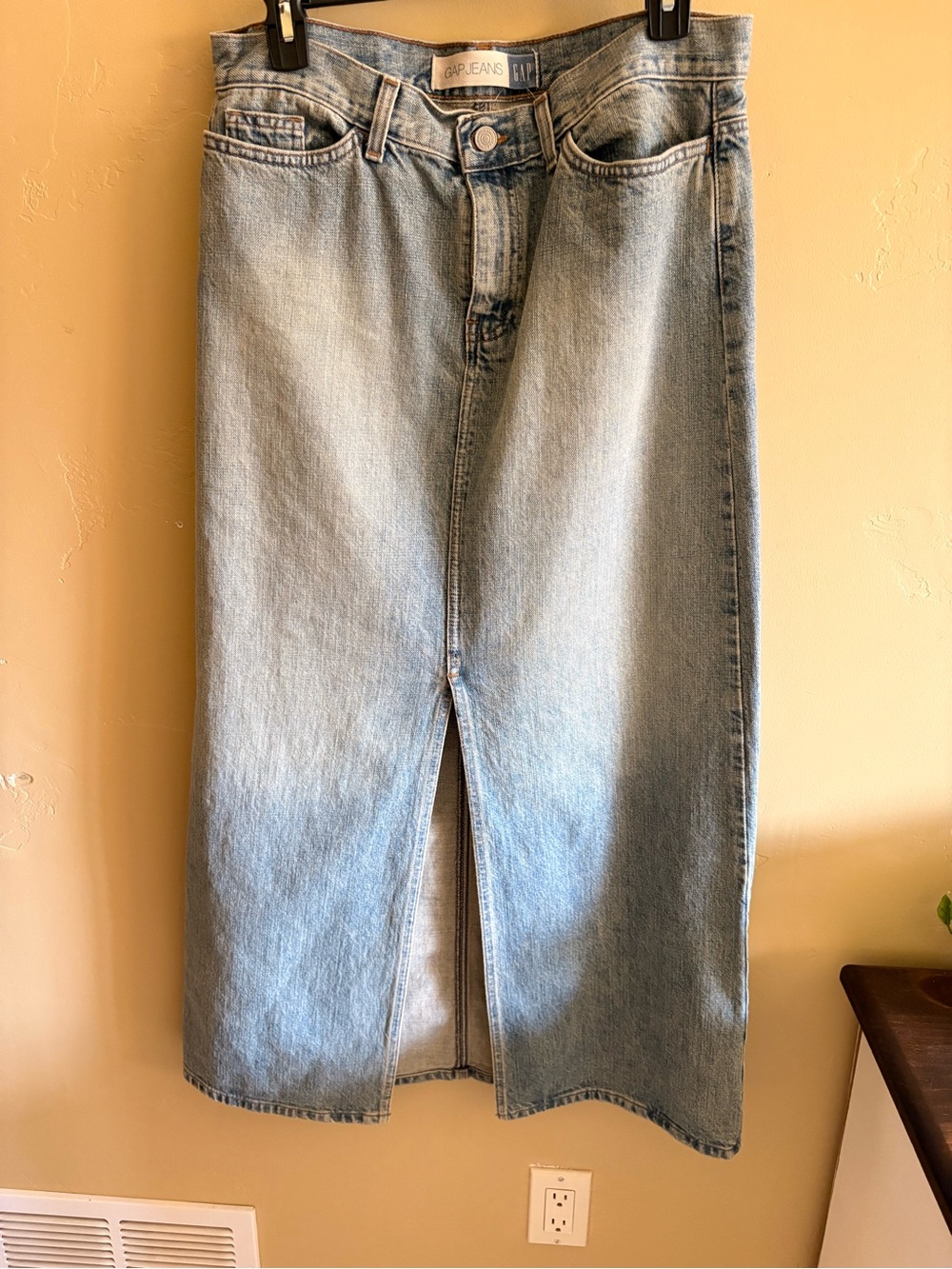 GAP Light Blue Denim Midi Skirt with Front Slit